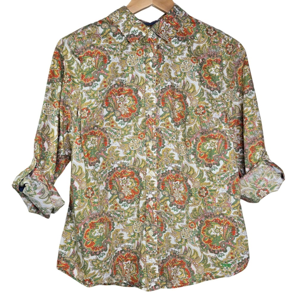 Talbots Petites Paisley Button Down Shirt Womens 12P Multicolor Roll Tab‎ Sleeve - Picture 3 of 10